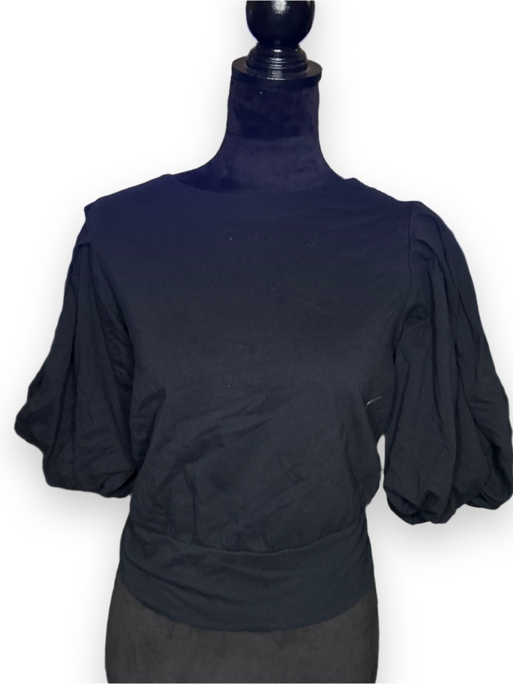 Express Black Puff-Sleeve Mock Neck Top